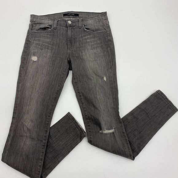 J Brand Denim - J BRAND Grey Kingdom Distressed Skinny Mid Rise Stretch Jeans Women's Sz 27